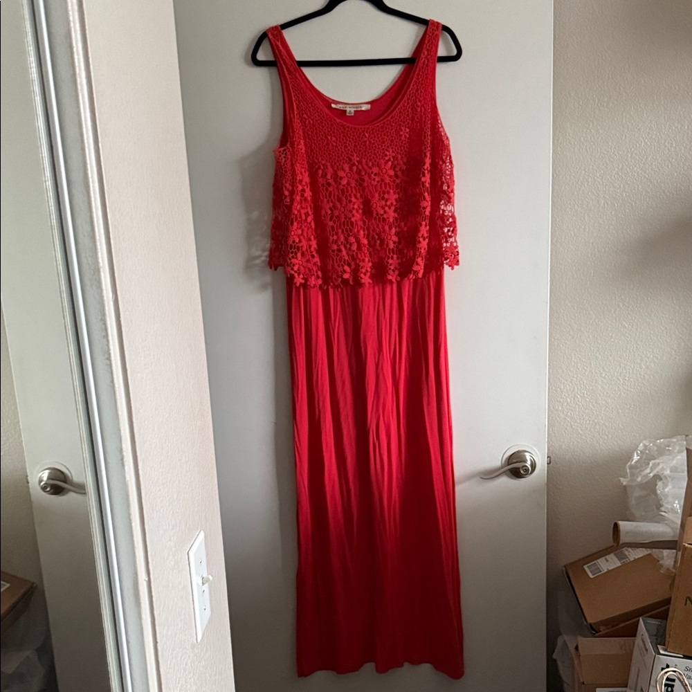 Max Studio Vibrant Red Lace Maxi Dress